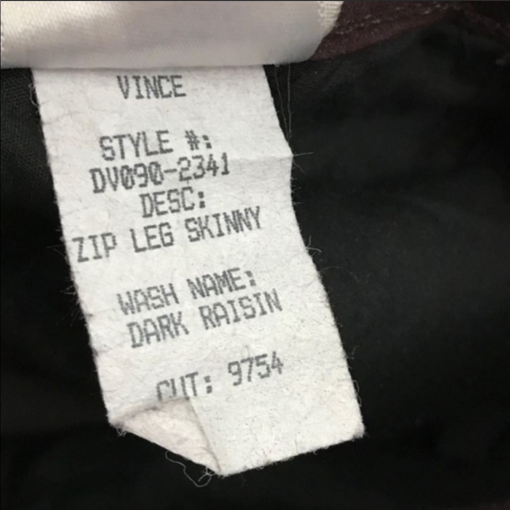 Vince | Zip Leg Skinny Jeans Dark Raisin Jeggings - Picture 8 of 11